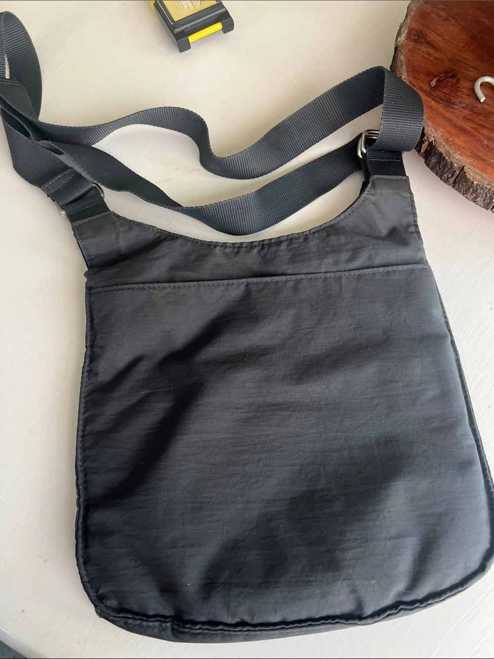 Baggallini Charcoal Nylon Crossbody Messenger Bag with Silver Zippers
